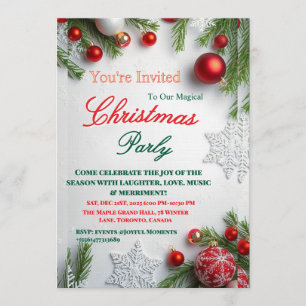Elegant Red & White Christmas Party Invitation