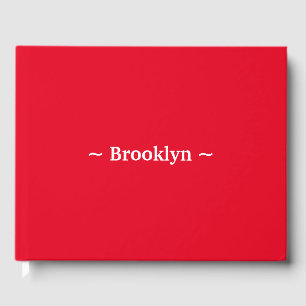 Elegant red white custom name text monogram guest book