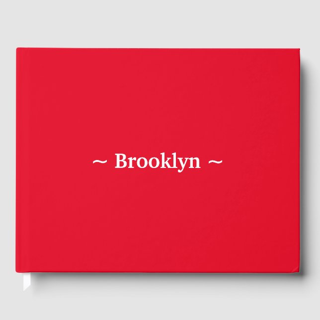 Elegant red white custom name text monogram guest book (Front)