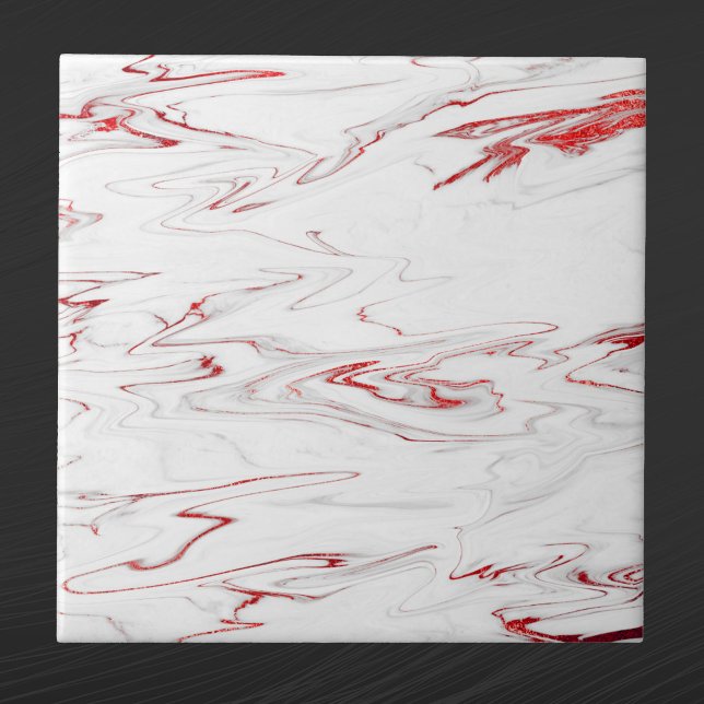 Elegant Red White Faux Marble Christmas Tile (Creator Uploaded)