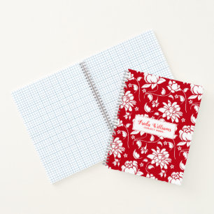Elegant Red & White Floral Damasks Pattern Notebook