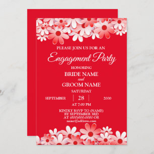 Elegant Red White Floral Engagement Party Invitation