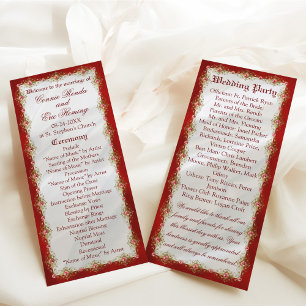 Elegant Red White Gold Filigree Wedding Programme