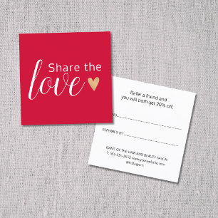 Elegant Red White Gold Heart Beauty Salon Referral Card