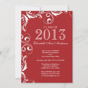 Elegant Red White Graduation Party Invitation
