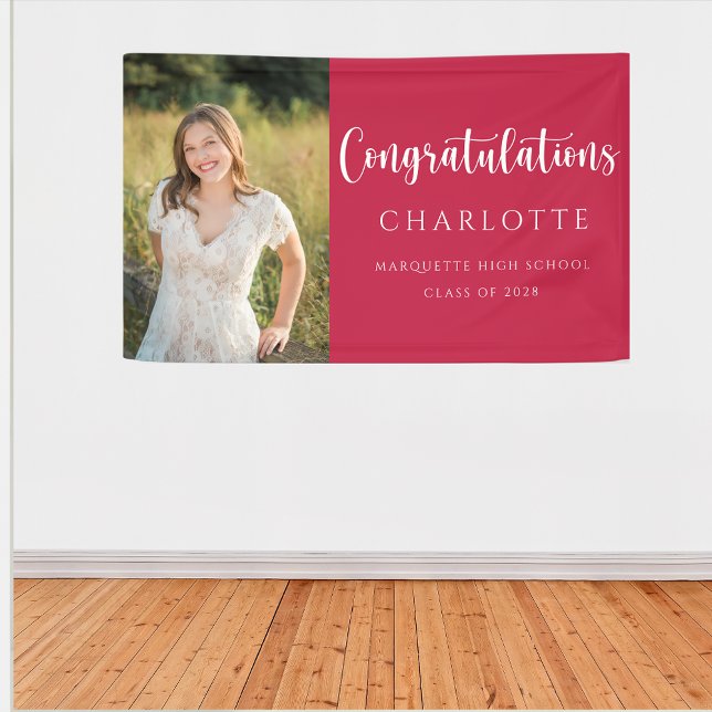 Elegant Red White Graduation Photo  Banner (Creator Uploaded)