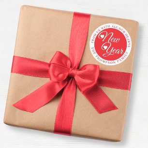 Elegant Red & White “Happy New Year” Classic Round Sticker