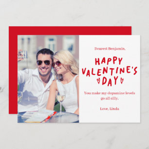 Elegant Red White HAPPY Valentine's Day Photo Holiday Card