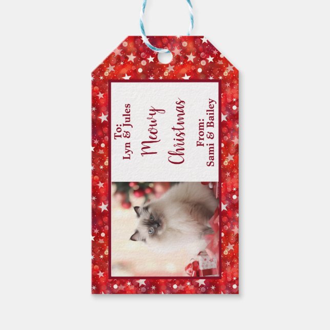 Elegant Red & White Holiday Photo Label (Front)