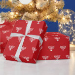 Elegant red white Jewish menorah pattern Hanukkah  Wrapping Paper<br><div class="desc">Elegant red white Jewish menorah pattern simple modern gift wrapping paper.
White menorah pattern on red background.

This wrapping paper is great for Hanukkah,  Chanukah,  bar mitzvah,  bat mitzvah,  Shabbat and Jewish Holidays.</div>