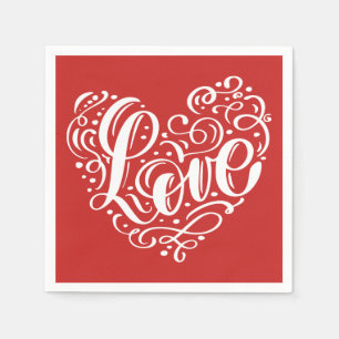 Elegant Red White Love Wedding Heart Bridal Shower Napkin