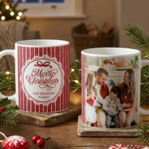 Elegant Red White Merry Christmas Family Photo