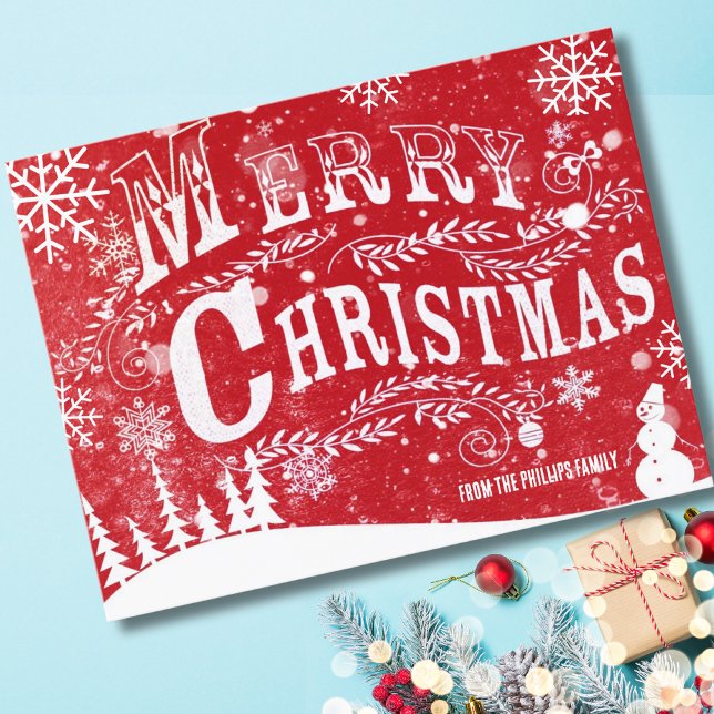 Elegant Red White Merry Christmas Holiday Postcard (Creator Uploaded)