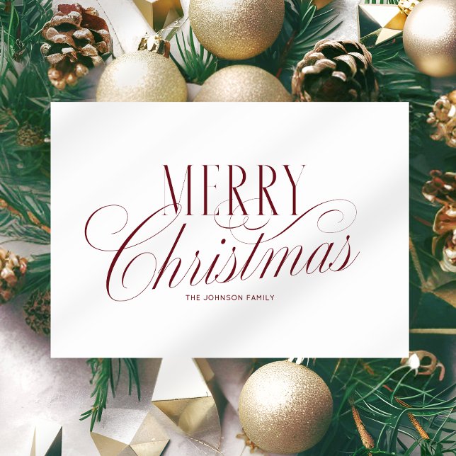Elegant Red White Merry Christmas Script Holiday Card (Creator Uploaded)