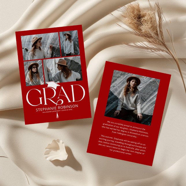 Elegant Red & White Photo Collage Graduation Announcement (Creator Uploaded)