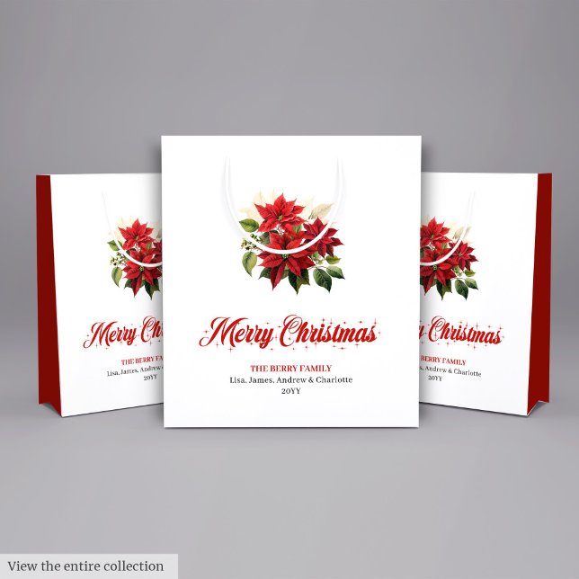 Elegant Red White Poinsettia Floral Gift Bag (Elegant Red White Poinsettia Floral Gift Bag)