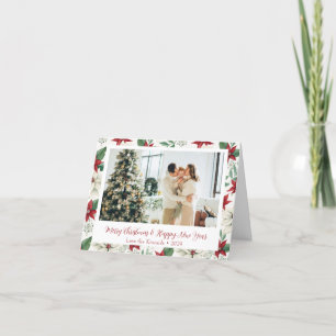Elegant Red & White Poinsettia Holiday Photo Card
