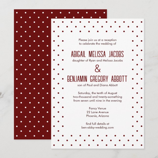 Elegant Red & White Polka-Dotted Reception Invitation (Front/Back)