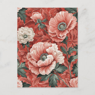 Elegant Red White Poppies Dark Leaves Floral Holiday Postcard