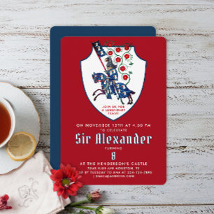 Elegant Red White Red Mediaeval Armour Knight Jous Invitation