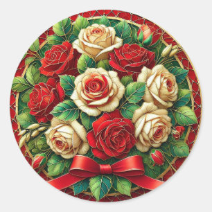 Elegant Red & White Rose Bouquet 🌹 Romantic 💛 Classic Round Sticker