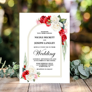 Elegant Red White Rose Floral Arch Wedding Invitation