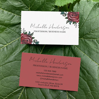 Elegant Red & White Rose Illustration Florist Business Card