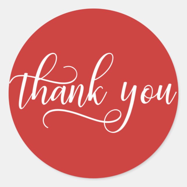 Elegant RED White Script Calligraphy Thank You Classic Round Sticker (Front)