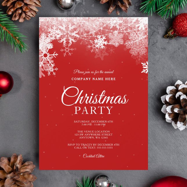 Elegant Red White Snowflake Corporate Christmas Invitation (Creator Uploaded)