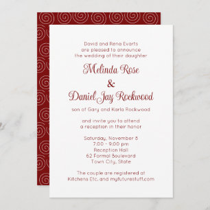 Elegant Red & White Swirl Wedding Reception Invitation