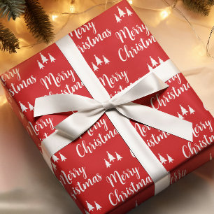 Elegant Red White Tree Pattern Merry Christmas Wrapping Paper