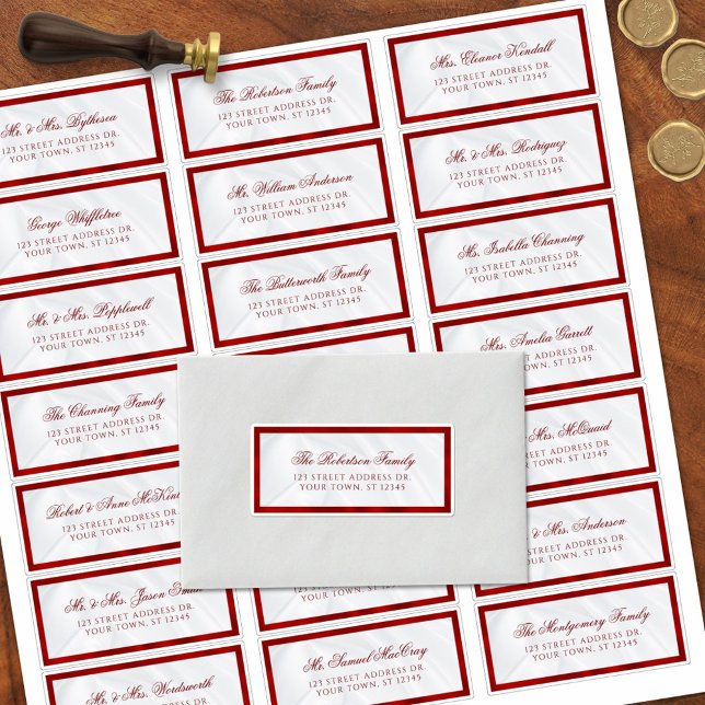 Elegant Red White Wedding Guest Address Labels (Creator Uploaded)