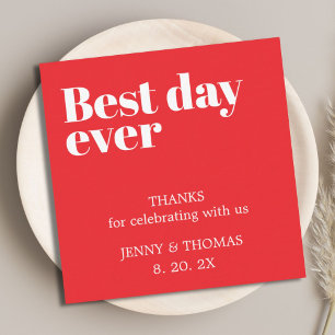 Elegant Red White Wedding Thank You Note Card