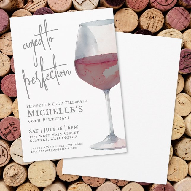 Elegant Red Wine 60th Birthday Party Invitation (Red Wine Sixty 60th Birthday Party Invitation)
