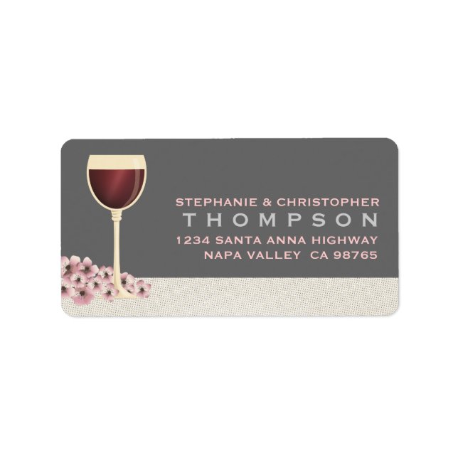 Elegant Red Wine & Blossom Large Address Label (Front)