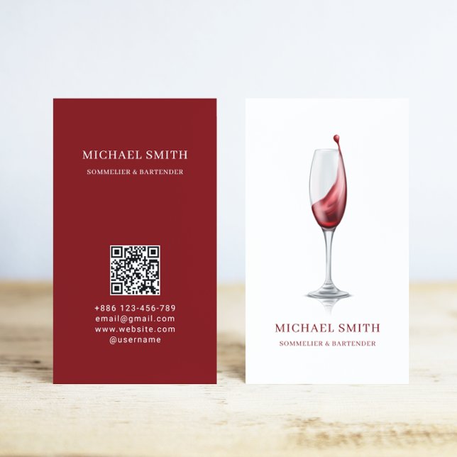 Elegant Red Wine Glass Bar Winery QR Code  Business Card (Creator Uploaded)