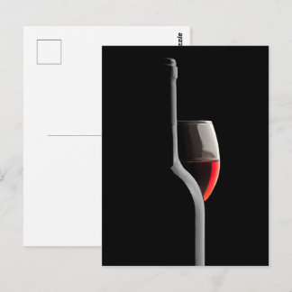 Elegant Red Wine Glass & Bottle. Black Background Postcard
