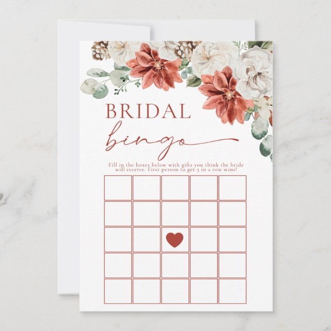Elegant Red Winter Bridal Bingo Bridal Shower Game Invitation (Front)