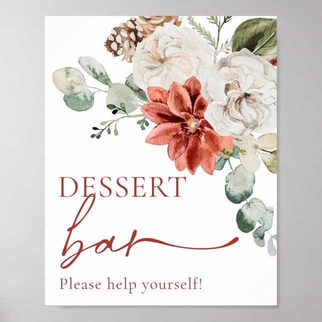Elegant Red Winter Christmas Dessert Bar Sign (Front)