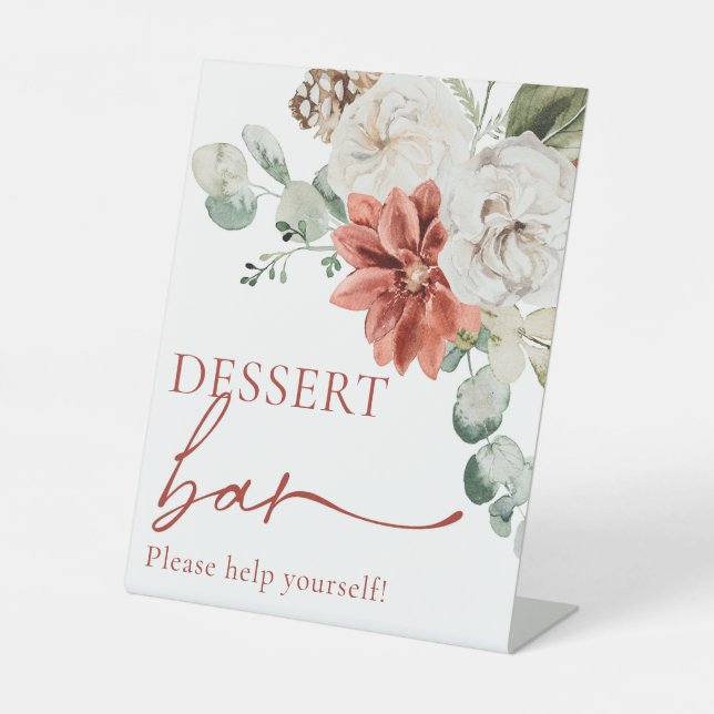 Elegant Red Winter Christmas Dessert Bar Sign (Front)