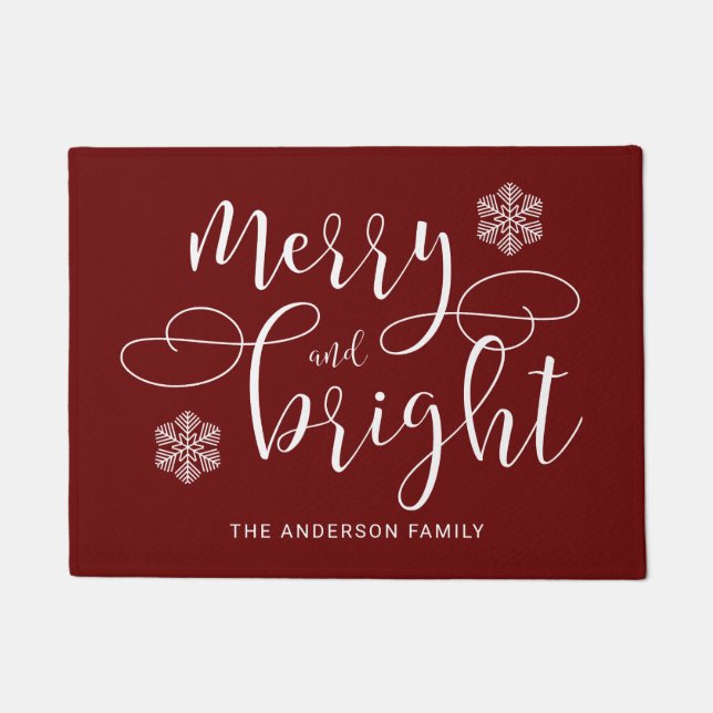 Elegant Red Winter Christmas Merry And Bright Doormat (Front)