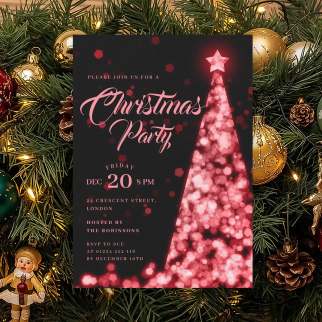 Elegant Red Winter Christmas Tree Holiday  Invitation (Elegant Red Winter Christmas Tree Holiday Invitation)