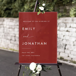 Elegant Red Winter Christmas Wedding Welcome Acrylic Sign