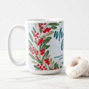 Elegant Red Wreath Holly Berries Gold merry Xmas Coffee Mug
