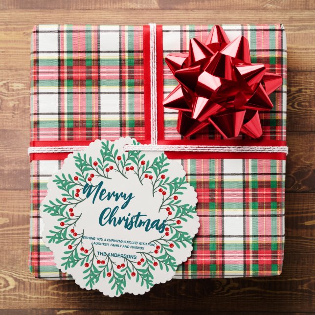 Elegant Red Wreath Holly Berries merry Xmas tree Decoration Card (Insitu (Gift))