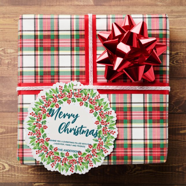 Elegant Red Wreath Holly Berries merry Xmas tree Decoration Card (Insitu (Gift))