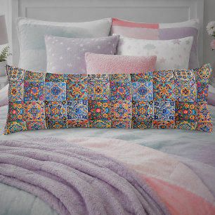 Elegant Red Yellow Mexican Talavera Tiles Body Cushion