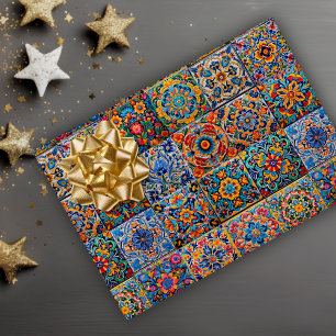 Elegant Red Yellow Mexican Talavera Tiles Wrapping Paper