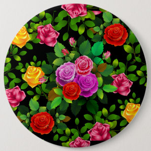 Elegant Red Yellow Pink And Purple Rose Flower 6 Cm Round Badge