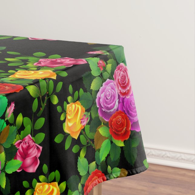 Elegant Red Yellow Pink And Purple Rose Flower Tablecloth (In Situ)
